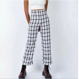 Princess Polly Women's Sz 10 Euros Black and White Plaid Wide Leg Trouser Pants